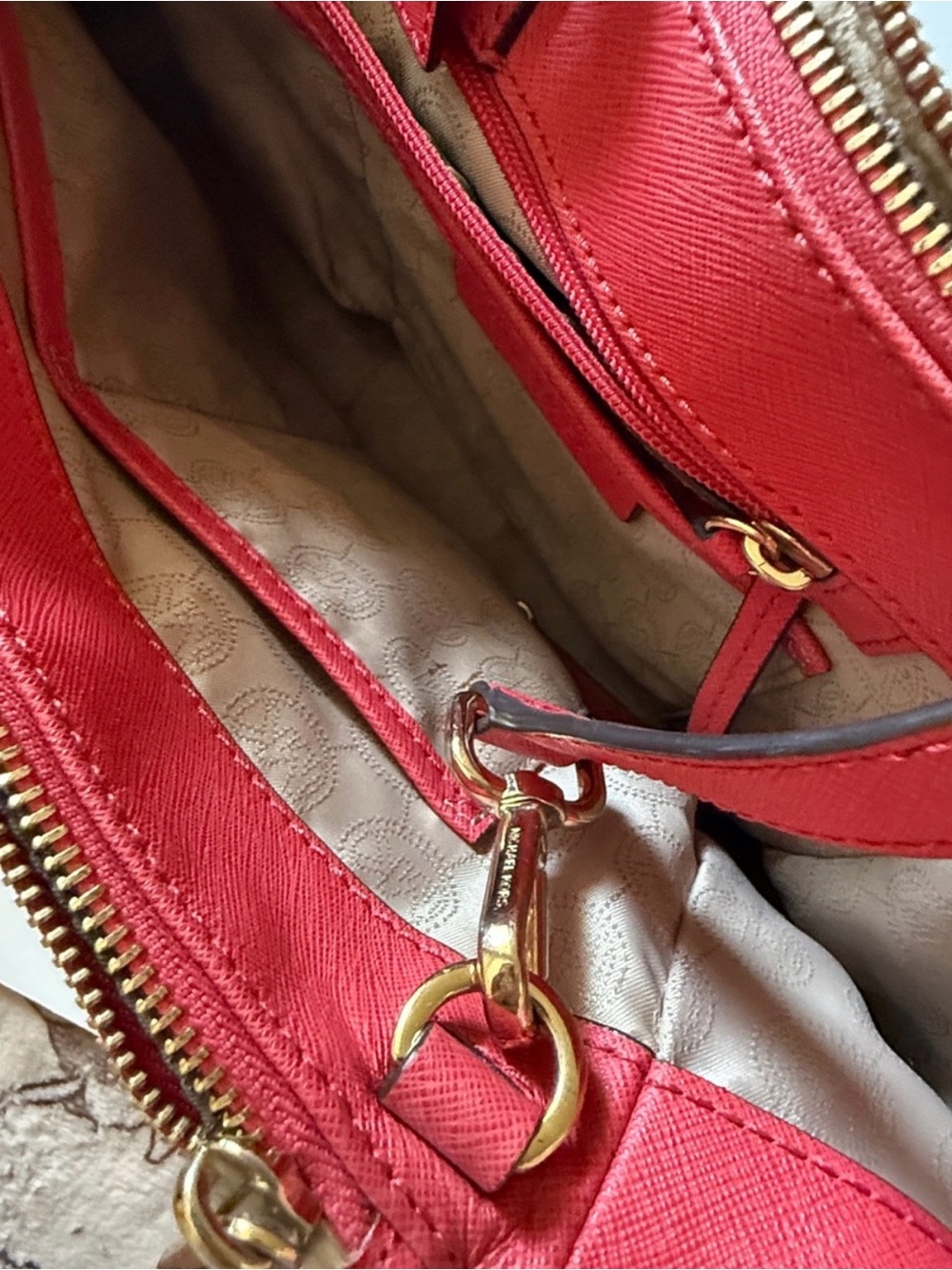 MICHAEL KORS Red/Pink Saffiano Satchel with Gold Hardware - Picture 5 of 12